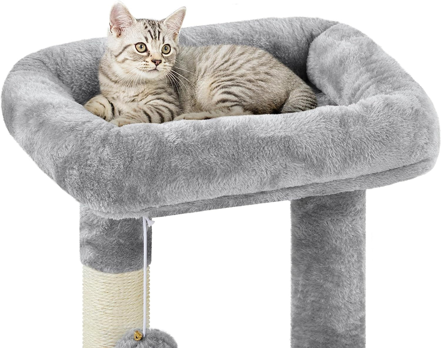 34-Inch Small Cat Tree with Condo and Basket for Indoor Cats, Light Gray - Features Scratching Posts, Plush Platforms, and Window Perch for Kittens and Small-Medium Cats up to 11 lbs, Easy Assembly