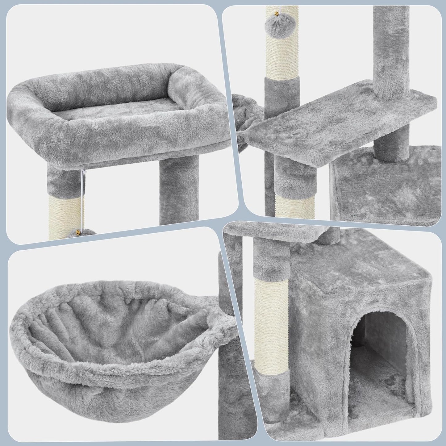 34-Inch Small Cat Tree with Condo and Basket for Indoor Cats, Light Gray - Features Scratching Posts, Plush Platforms, and Window Perch for Kittens and Small-Medium Cats up to 11 lbs, Easy Assembly