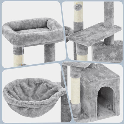34-Inch Small Cat Tree with Condo and Basket for Indoor Cats, Light Gray - Features Scratching Posts, Plush Platforms, and Window Perch for Kittens and Small-Medium Cats up to 11 lbs, Easy Assembly