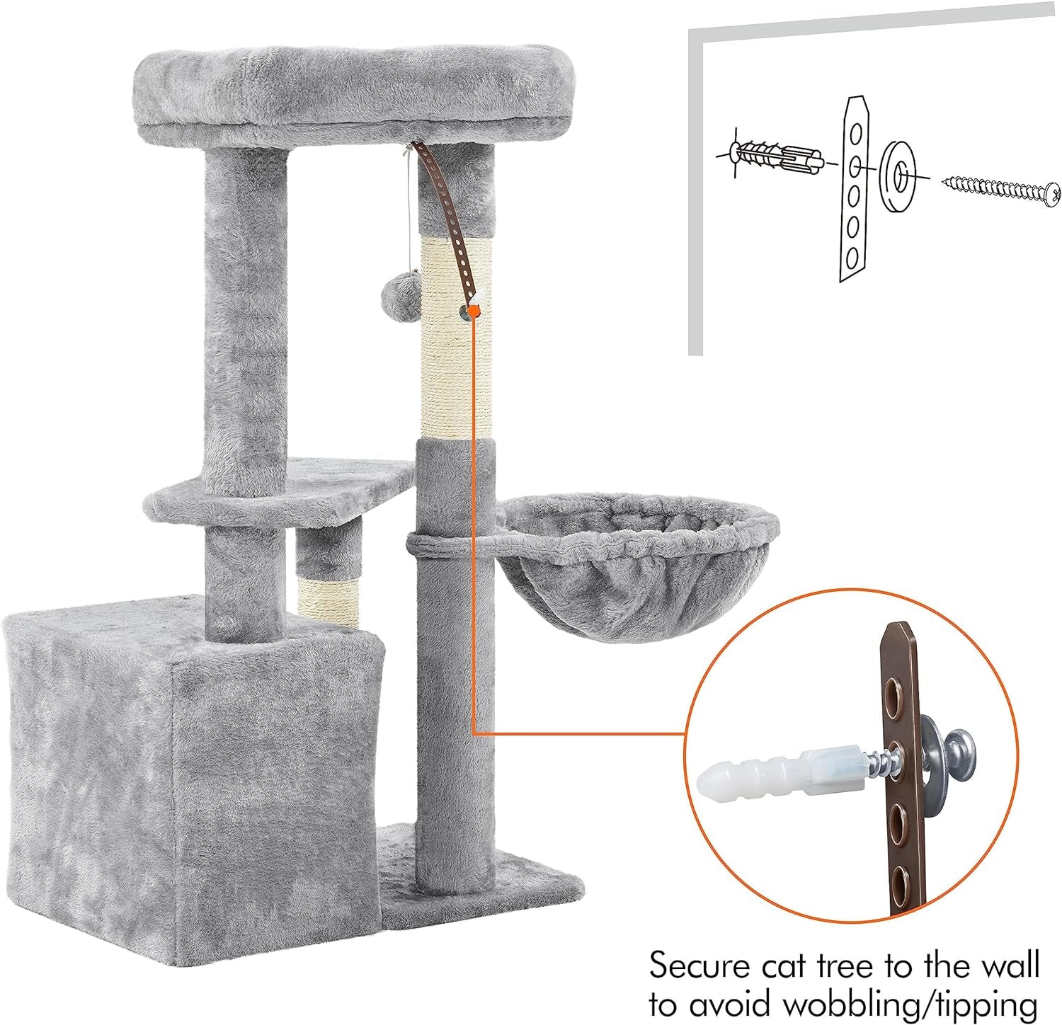 34-Inch Small Cat Tree with Condo and Basket for Indoor Cats, Light Gray - Features Scratching Posts, Plush Platforms, and Window Perch for Kittens and Small-Medium Cats up to 11 lbs, Easy Assembly