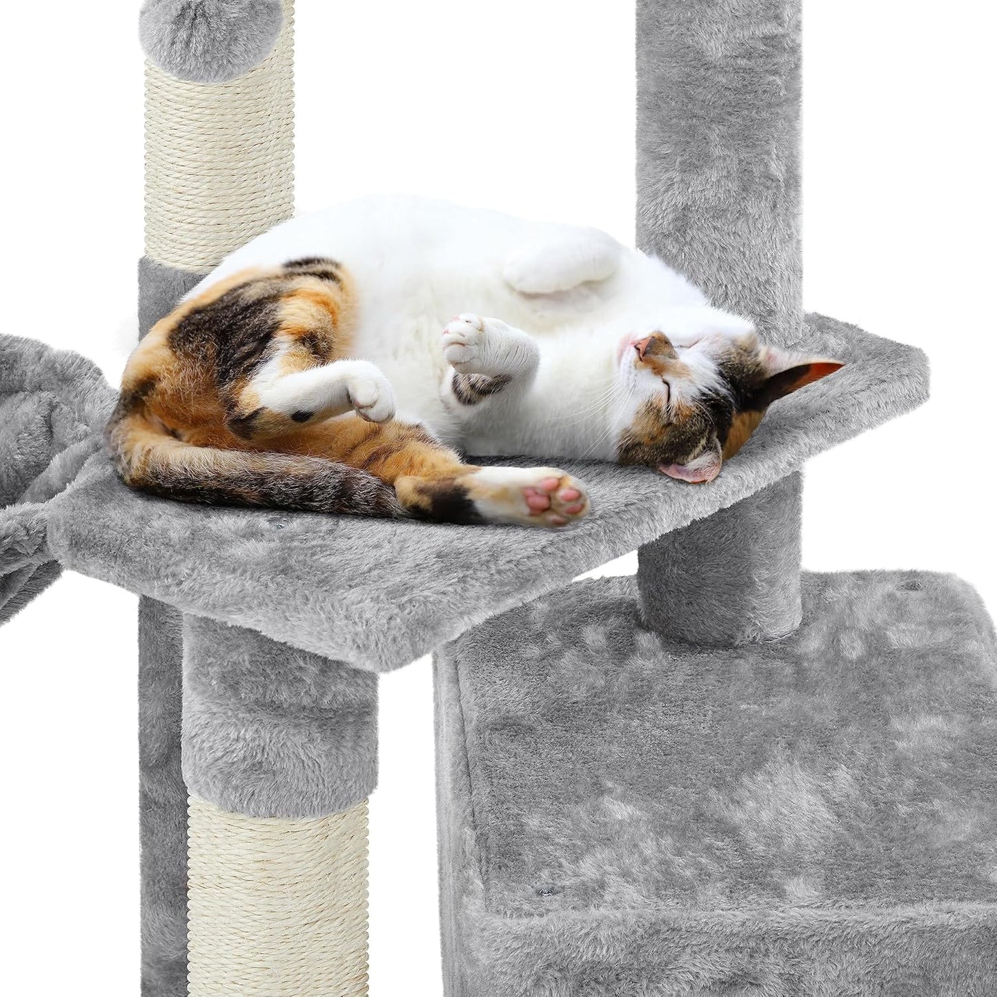 34-Inch Small Cat Tree with Condo and Basket for Indoor Cats, Light Gray - Features Scratching Posts, Plush Platforms, and Window Perch for Kittens and Small-Medium Cats up to 11 lbs, Easy Assembly